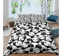 Imprimé en 3D dessin animé Panda Taie de couette Linge de lit Avec taie d'oreiller Lavable motif kawaii sans couture Housse pour couette Ultra-doux pour étudiants célibataires Super king（260x220cm）