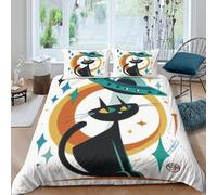 Imprimé en 3D du chat de l'espace Taie de couette Linge de lit Avec taie d'oreiller Lavable illustration de science-fiction rétro Housse pour couette pour adultes couples familles Double（200x200cm）