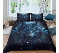 Imprimé en 3D du loup bleu Housse pour couette Linge de lit Avec taie d'oreiller Luxueux conception de créatures fantastiques Couverture housse Précieux pour couples parents familles King（220x240cm）