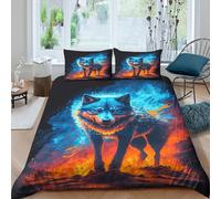 Imprimé en 3D du loup de feu Couverture housse Linge de lit Avec taie d'oreiller Luxe conception de créatures fantastiques Housse de couette Qualité pour amis couples collègues Single（140x200cm）