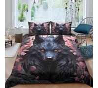 Imprimé en 3D du loup noir Couverture housse Linge de lit Avec taie d'oreiller conception de créatures fantastiques Housse de couette Confortable pour adolescents étudiants Single（135x200cm）