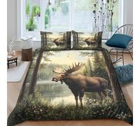 Imprimé en 3D Élan dans la forêt Housse de couette Linge de lit Avec taie d'oreiller Anti-acarien style de peinture animalière Taie de couette Confortable pour adolescents couples Double（200x200cm）