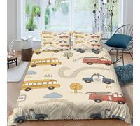 Imprimé en 3D enfants du bus scolaire Housse pour couette Linge de lit Avec taie d'oreiller Modèle de véhicule de dessin animé Couverture housse pour célibataires colocataires King（220x240cm）