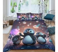 Imprimé en 3D Enfants pingouins Couverture housse Linge de lit Avec taie d'oreiller Précieux animation festive de dessin animé Housse de couette Beau pour familles couples collègues Single（140x200cm）