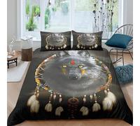 Imprimé en 3D esprit du loup Couverture housse Linge de lit Avec taie d'oreiller Style artistique autochtone Housse de couette Confortable pour adolescents étudiants résidents King（220x240cm）
