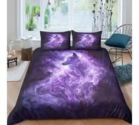 Imprimé en 3D esprit du loup violet Taie de couette Microfibre Linge de lit Avec taie d'oreiller Durable cosmique fantastique Housse pour couette Doux pour étudiants célibataires Double（200x200cm）