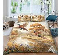 Imprimé en 3D Faisans dans Housse de couette Microfibre Linge de lit Avec taie d'oreiller Anti-acarien Campagne d'automne Taie de couette Lavable pour célibataires jeunes adultes Double（200x200cm）
