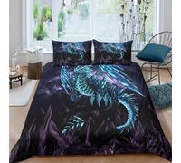 Imprimé en 3D Fantasme du dragon de glace Couverture housse Linge de lit Avec taie d'oreiller Lavable des créatures fantastiques Housse de couette Durable pour enfants étudiants Single（135x200cm）