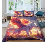 Imprimé en 3D Feu mythique du loup Housse de couette Linge de lit Avec taie d'oreiller Doux des créatures fantastiques Taie de couette Léger pour étudiants adultes colocataires Double（200x200cm）