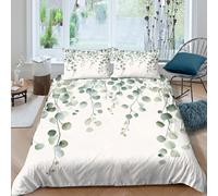 Imprimé en 3D Feuilles d'eucalyptus Housse pour Couette Microfibre Linge de lit avec taie d'oreiller Exquis Art Mural botanique Couverture Housse Luxueux pour familles Proches King（220x240cm）