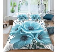 Imprimé en 3D fleurs bleues Housse de couette Microfibre Linge de lit Avec taie d'oreiller Luxe style artistique botanique Taie de couette Qualité pour familles parents couples Single（135x200cm）