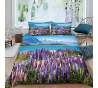 Imprimé en 3D fleurs de lupin Taie de couette Microfibre Linge de lit Avec taie d'oreiller Doux photo de paysage naturel Housse pour couette Respirant pour adultes célibataires Super king（260x220cm）