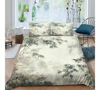 Imprimé en 3D forêt de bambous Housse de couette Microfibre Linge de lit Avec taie d'oreiller Ultra-doux peinture traditionnelle chinoise Taie de couette pour adolescents couples King（220x240cm）