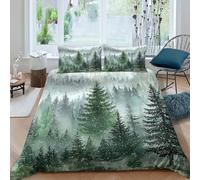 Imprimé en 3D Forêt d'hiver Taie de couette Linge de lit Avec taie d'oreiller Anti-acarien style de peinture de la nature Housse pour couette Confortable pour adolescents étudiants King（220x240cm）
