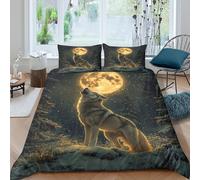 Imprimé en 3D Hurlement du loup Couverture housse Microfibre Linge de lit Avec taie d'oreiller Luxueux Forêt nocturne Housse de couette Précieux pour parents couples familles King（220x240cm）