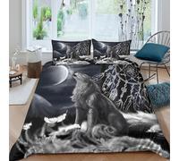 Imprimé en 3D hurlement du loup Housse pour couette Linge de lit Avec taie d'oreiller Confortable fantastique nocturne Couverture housse Durable pour couples adultes enfants Single（135x200cm）