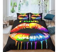 Imprimé en 3D L'art des lèvres de la fierté Couverture housse Microfibre Linge de lit Avec taie d'oreiller Luxueux Housse de couette Précieux pour parents couples familles Super king（260x220cm）