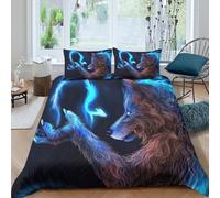 Imprimé en 3D magie du loup bleu Couverture housse Linge de lit Avec taie d'oreiller Raffiné des créatures fantastiques Housse de couette Exquis pour collègues amis proches Single（135x200cm）