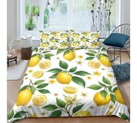Imprimé en 3D Motif citron Housse pour couette Microfibre Linge de lit Avec taie d'oreiller Luxueux illustration botanique Couverture housse Précieux pour familles proches amis King（220x240cm）