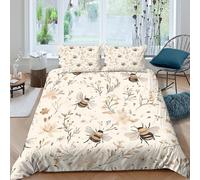 Imprimé en 3D motif floral d'abeille Housse pour couette Linge de lit Avec taie d'oreiller Séchant rapide botanique vintage Couverture housse pour couples familles adolescents Single（140x200cm）