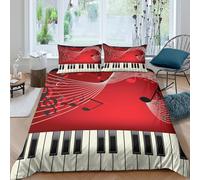 Imprimé en 3D notes de musique Couverture housse Microfibre Linge de lit Avec taie d'oreiller Ultra-doux style piano numérique Housse de couette Respirant pour étudiants couples Single（135x200cm）