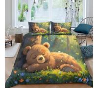 Imprimé en 3D Ours mignon qui dort Housse de couette Linge de lit Avec taie d'oreiller Luxe fantaisiste de la forêt Taie de couette Qualité pour familles parents couples Super king（260x220cm）