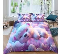 Imprimé en 3D Ours mignon qui dort Housse de couette Microfibre Linge de lit Avec taie d'oreiller Exquis Style peluche douce Taie de couette Luxueux pour amis parents familles Double（200x200cm）