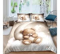 Imprimé en 3D ours mignon qui dort Housse pour couette Linge de lit Avec taie d'oreiller scène de nuit de dessin animé Couverture housse Confortable pour adultes familles couples King（220x240cm）