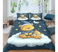Imprimé en 3D Ours mignon qui dort Housse pour couette Linge de lit Avec taie d'oreiller Ultra-doux Dessin animé nocturne Couverture housse pour couples adolescents enfants Single（140x200cm）