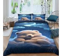 Imprimé en 3D Ours mignon qui dort Taie de couette Linge de lit Avec taie d'oreiller Luxe illustration du ciel nocturne Housse pour couette Qualité pour familles parents couples King（220x240cm）