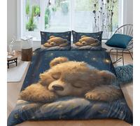 Imprimé en 3D Ours mignon qui dort Taie de couette Linge de lit Avec taie d'oreiller Ultra-doux fantastique nocturne Housse pour couette pour adolescents résidents universitaires King（220x240cm）