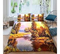 Imprimé en 3D Paysage de rivière d'automne Taie de couette Linge de lit Avec taie d'oreiller Peinture à l'huile Housse pour couette Lavable pour célibataires colocataires familles Double（200x200cm）