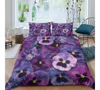 Imprimé en 3D pensées violettes Couverture housse Microfibre Linge de lit Avec taie d'oreiller Exquis jardin botanique floral Housse de couette Luxueux pour familles couples amis King（220x240cm）