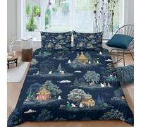 Imprimé en 3D Personnages Moomin Housse pour couette Linge de lit Avec taie d'oreiller Luxe scène de forêt fantaisiste Couverture housse Qualité pour parents grands-parents amis Super king（260x220cm）