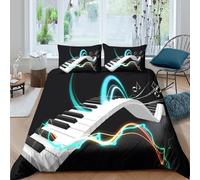 Imprimé en 3D piano numérique Housse pour couette Microfibre Linge de lit Avec taie d'oreiller Doux style musical moderne Couverture housse pour adultes enfants travailleurs Single（140x200cm）