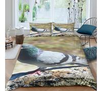 Imprimé en 3D Pigeon perché Couverture housse Microfibre Linge de lit Avec taie d'oreiller Léger scène de faune et de nature Housse de couette Lavable pour jeunes adultes étudiants King（220x240cm）