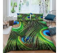 Imprimé en 3D Plumes de paon Taie de couette Linge de lit Avec taie d'oreiller Séchant rapide Design vibrant de la nature Housse pour couette Anti-acarien pour adultes travailleurs Double（200x200cm）