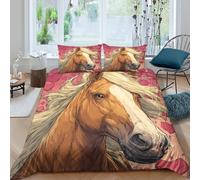 Imprimé en 3D Portrait de cheval Housse pour couette Linge de lit Avec taie d'oreiller artistique de la Saint-Valentin Couverture housse Confortable pour adolescents colocataires Single（140x200cm）