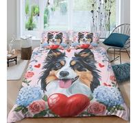 Imprimé en 3D Portrait mignon de chien Couverture housse Linge de lit Avec taie d'oreiller Luxe style floral de la Saint-Valentin Housse de couette Qualité pour amis couples collègues King（220x240cm）