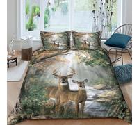 Imprimé en 3D scène de cerf en forêt Couverture housse Linge de lit Avec taie d'oreiller Luxe Peinture de la nature sauvage Housse de couette Qualité pour couples amis proches Double（200x200cm）
