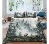 Imprimé en 3D scène de cerf en forêt Couverture housse Linge de lit Avec taie d'oreiller Précieux peinture de paysage naturel Housse de couette Beau pour familles couples collègues Double（200x200cm）