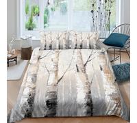 Imprimé en 3D scène de forêt de bouleaux Housse pour couette Linge de lit Avec taie d'oreiller Peinture abstraite de la nature Couverture housse pour couples adolescents enfants Super king（260x220cm）