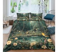 Imprimé en 3D scène d'oiseaux de la forêt Taie de couette Linge de lit Avec taie d'oreiller Ultra-doux style de peinture de la nature Housse pour couette pour adultes colocataires King（220x240cm）