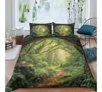 Imprimé en 3D sentier du tunnel forestier Taie de couette Linge de lit Avec taie d'oreiller Scène mystique de la nature Housse pour couette Confortable pour adolescents étudiants King（220x240cm）