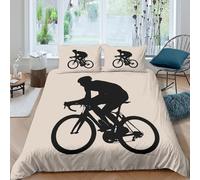 Imprimé en 3D silhouette cycliste Couverture housse Microfibre Linge de lit Avec taie d'oreiller Beau contour noir sportif Housse de couette Luxe pour grands-parents parents couples Single（140x200cm）