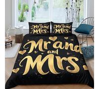 Imprimé en 3D Texte des noces d'or Housse pour couette Linge de lit Avec taie d'oreiller Confortable style de calligraphie Couverture housse Durable pour adultes colocataires King（220x240cm）