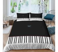 Imprimé en 3D touches de piano Housse de couette Linge de lit Avec taie d'oreiller Anti-acarien Conception numérique moderne Taie de couette Lavable pour célibataires adultes Super king（260x220cm）