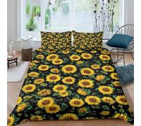 Imprimé en 3D Tournesol Couverture housse Microfibre Linge de lit Avec taie d'oreiller Durable motif floral botanique_ Housse de couette Doux pour familles colocataires couples Single（140x200cm）