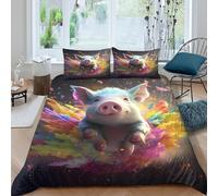 Imprimé en 3D Un adorable petit cochon qui vole Housse pour couette Linge de lit Avec taie d'oreiller fantastique coloré Couverture housse Anti-acarien pour adultes colocataires Super king（260x220cm）