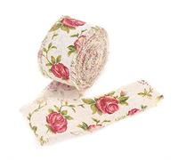 Imprimé Fleur Ruban Jute, DIY Vintage Toile de Jute Rouleau Fleurs Rose Garniture Bricolage Mariage Emballage Cadeau Fabrication Ceinture Sangle Tissu pour Décoration Vêtements Maison Couture 10m